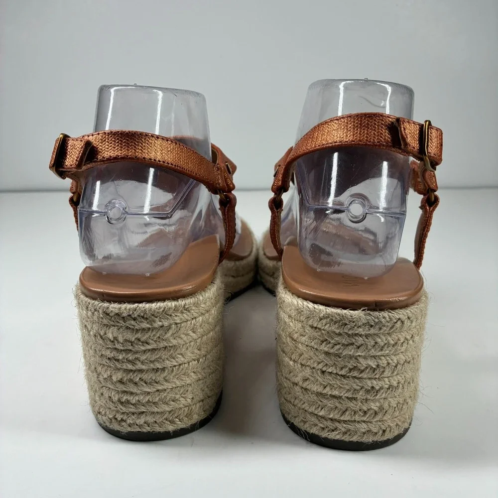 Vionic Kirra Women's US 8 Copper Leather Orthotic Casual Wedge Espadrille Sandal